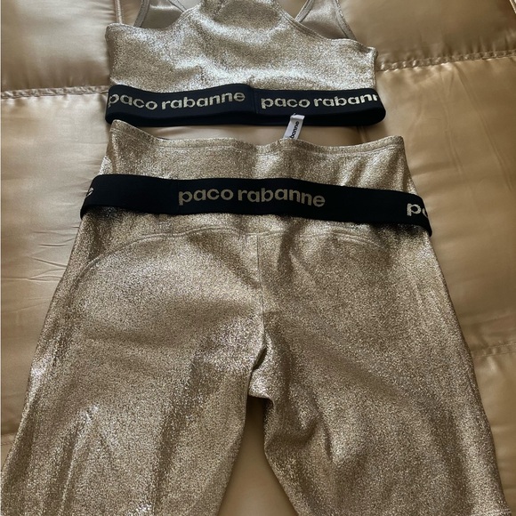 Paco Rabanne 2 piece top and biker shorts, Gold metallic - Picture 2 of 4